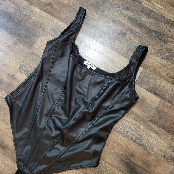 Popilush Black Faux Leather Lace Shapewear Tummy Control Bodysuit Size 3XL - Picture 7 of 11